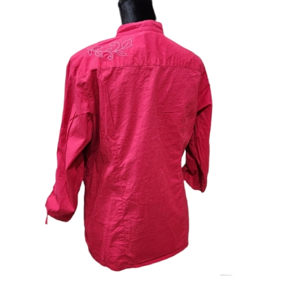 ❤️2/$18 Columbia Floral Embroidered Pink Front Pockets Casual Blouse L - Picture 4 of 10